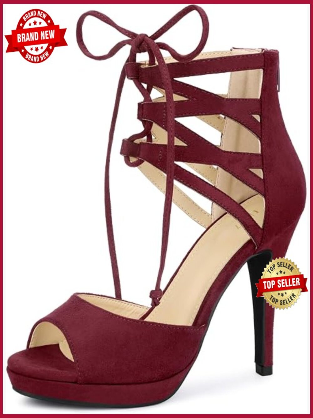 Strappy Platform Stiletto Heel Sandals with Lace-Up Front
